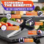 2 in 1 Kitchen Scissors for Food – Stainless Steel Blade & Plastic Cutting Board Scissors with Safety Lock | 9.6" Tomato Knife, Fruit & Vegetable Cutter – Easy-to-Use Kitchen Shears for Meat, Cheese