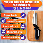 2 in 1 Kitchen Scissors for Food – Stainless Steel Blade & Plastic Cutting Board Scissors with Safety Lock | 9.6" Tomato Knife, Fruit & Vegetable Cutter – Easy-to-Use Kitchen Shears for Meat, Cheese