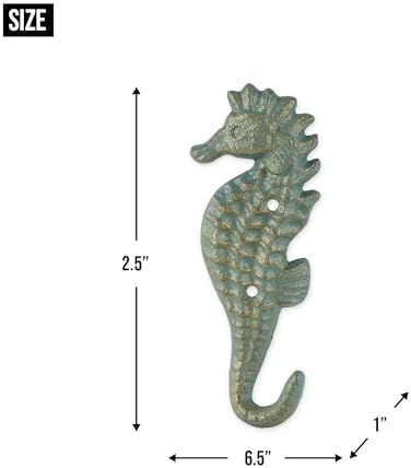 Zingz & Thingz Decorative Cast Iron Animal Wall Hook Collection, 6.5x1x2.5, Seahorse, 2 Count