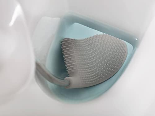 Joseph Joseph Flex Hygienic Silicone Toilet Brush with Slim Holder Set, Flexible Anti-drip, Anti-Clog Deep Clean Head - Gray/White