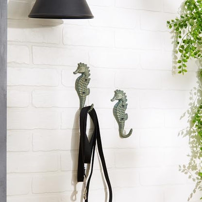 Zingz & Thingz Decorative Cast Iron Animal Wall Hook Collection, 6.5x1x2.5, Seahorse, 2 Count