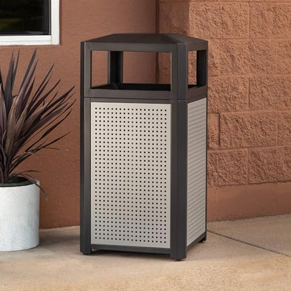 Safco Evos Steel Trash Can, 38 Gallons, Indoor and Outdoor Use, Commercial Garbage Can with Plastic Liner