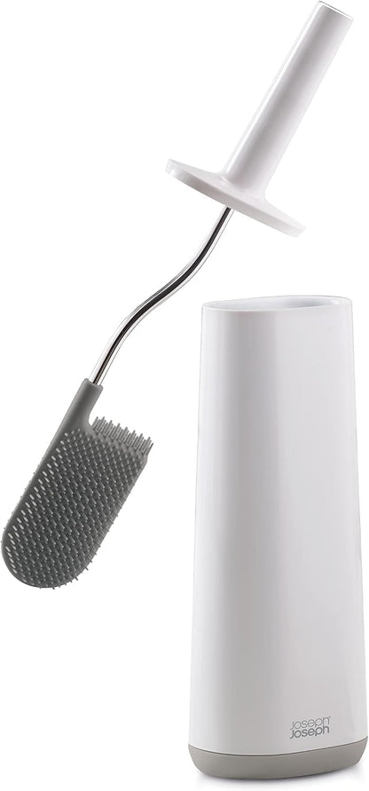 Joseph Joseph Flex Hygienic Silicone Toilet Brush with Slim Holder Set, Flexible Anti-drip, Anti-Clog Deep Clean Head - Gray/White