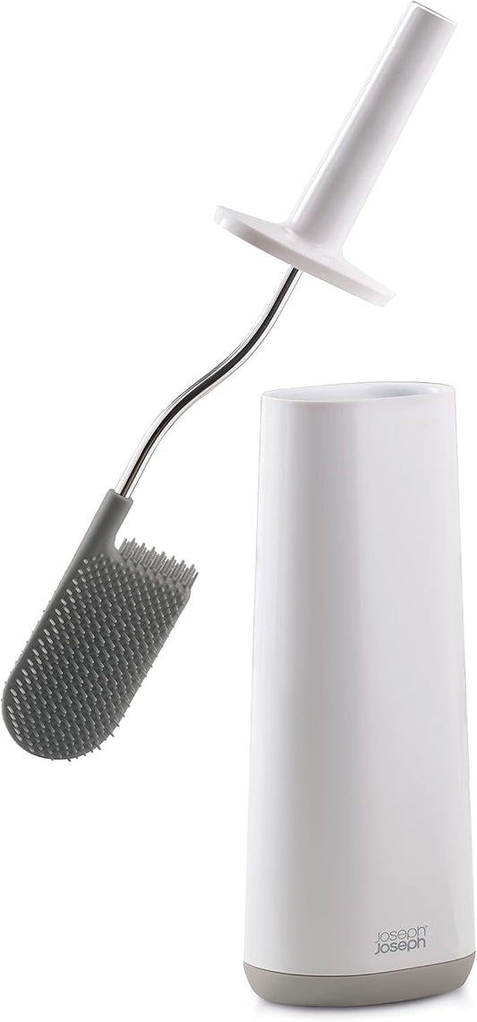 Joseph Joseph Flex Hygienic Silicone Toilet Brush with Slim Holder Set, Flexible Anti-drip, Anti-Clog Deep Clean Head - Gray/White