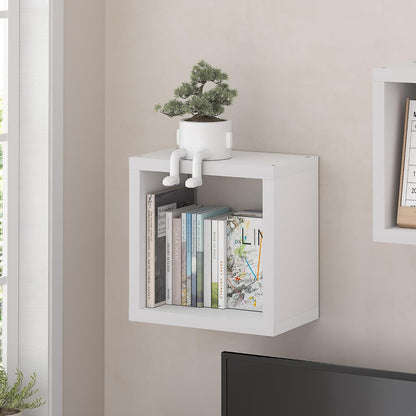 Furinno Cubicle Floating Shelves for Wall, Cube Wall Shelf, Extra Thick Wall Mounted Book Shelf, Single, 16" x 16" x 9.8", for Bathroom, Bedroom, Living Room, White