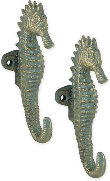Zingz & Thingz Decorative Cast Iron Animal Wall Hook Collection, 6.5x1x2.5, Seahorse, 2 Count