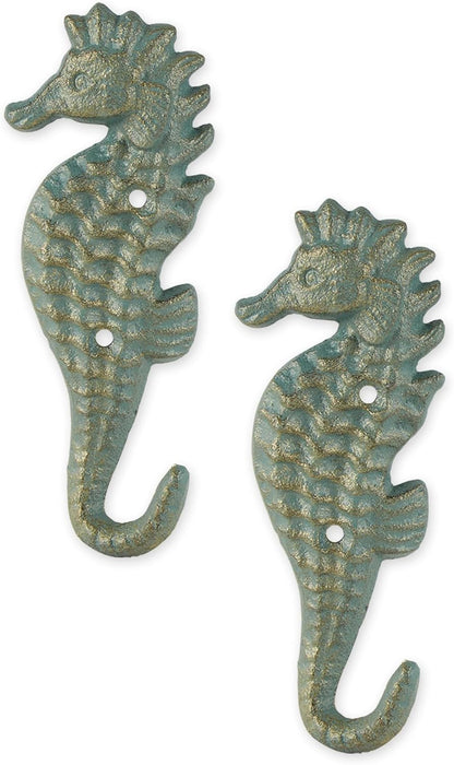 Zingz & Thingz Decorative Cast Iron Animal Wall Hook Collection, 6.5x1x2.5, Seahorse, 2 Count