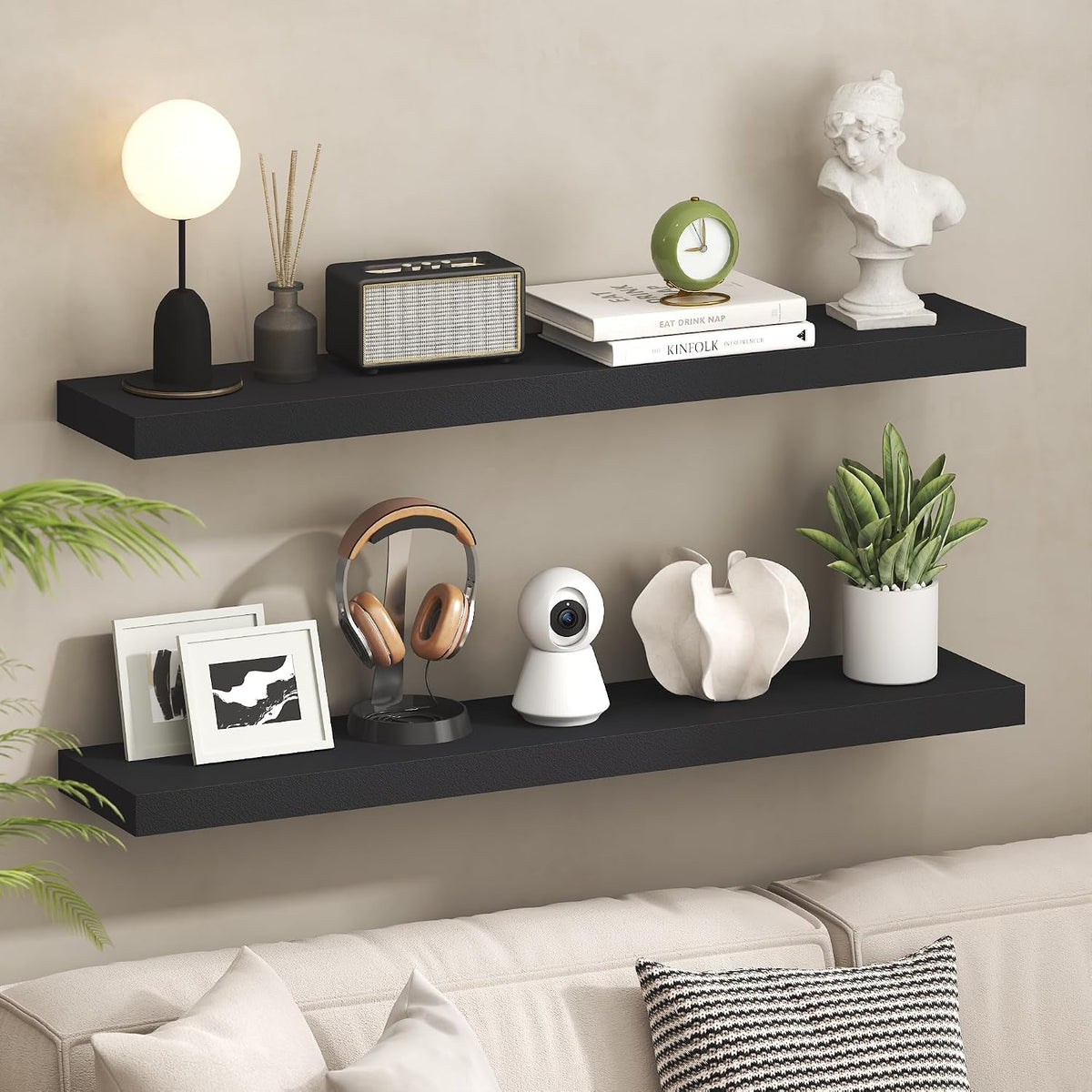 Furinno Tanna Floating Shelves for Wall, 9 x 9 Wall Shelf, Single Set Wall Mounted Floating Shelf with Invisible Bracket, 2-Inch Thick, for Bathroom, Living Room, Bedroom, Home Office, Americano