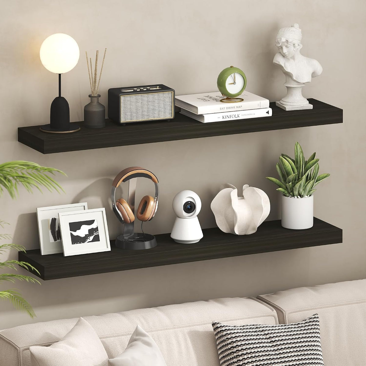 Furinno Tanna Floating Shelves for Wall, 9 x 9 Wall Shelf, Single Set Wall Mounted Floating Shelf with Invisible Bracket, 2-Inch Thick, for Bathroom, Living Room, Bedroom, Home Office, Americano